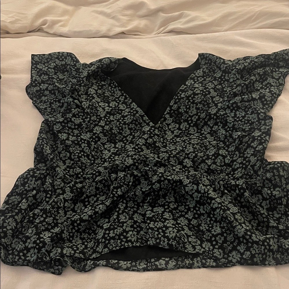 Madewell Black and Green Floral Blouse